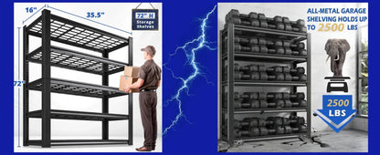 35.5"W x 72"H Storage Shelves 2500 LBS Adjustable Metal Shelving for Garage, Basement, Kitchen and Pantry - 2-Pack