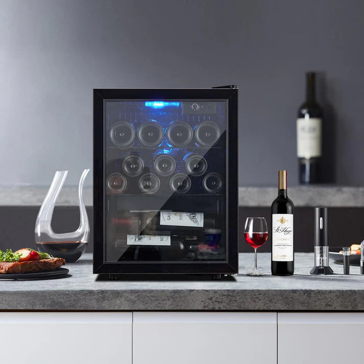 16 Bottle Mini Wine Fridge, Wine Cooler Temperature Adjustment Range 40~61°F, Wine Fridge Small with Triple Pane Clear Glass Door, Wine Coolers for Home