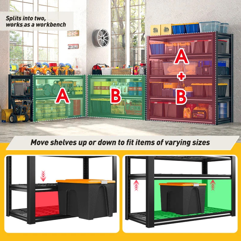 35.5"W x 72"H Storage Shelves 2500 LBS Adjustable Metal Shelving for Garage, Basement, Kitchen and Pantry - 2-Pack