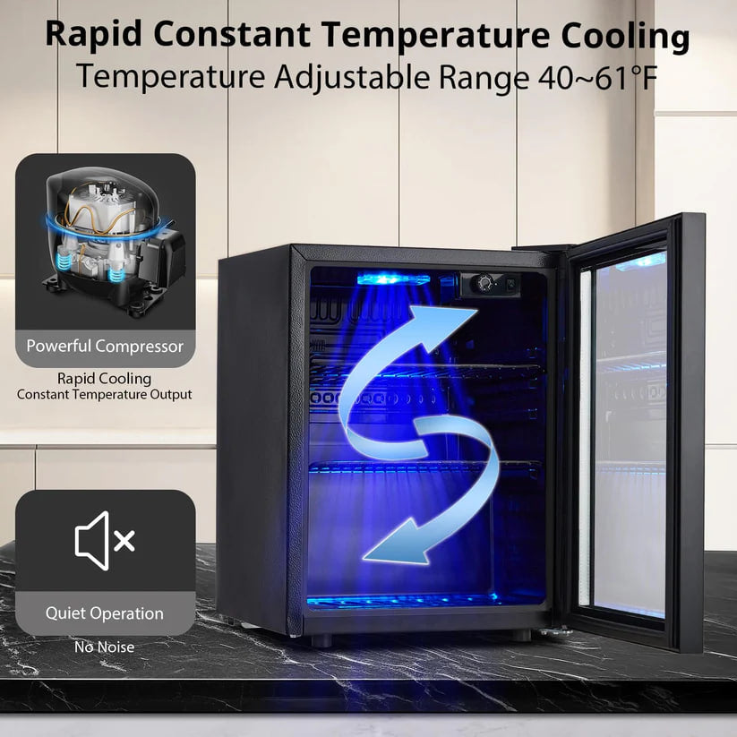 16 Bottle Mini Wine Fridge, Wine Cooler Temperature Adjustment Range 40~61°F, Wine Fridge Small with Triple Pane Clear Glass Door, Wine Coolers for Home