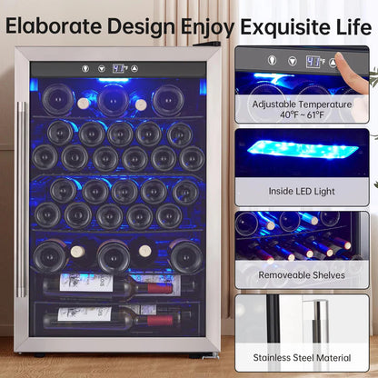 16 Bottle Mini Wine Fridge, Wine Cooler Temperature Adjustment Range 40~61°F, Wine Fridge Small with Triple Pane Clear Glass Door, Wine Coolers for Home